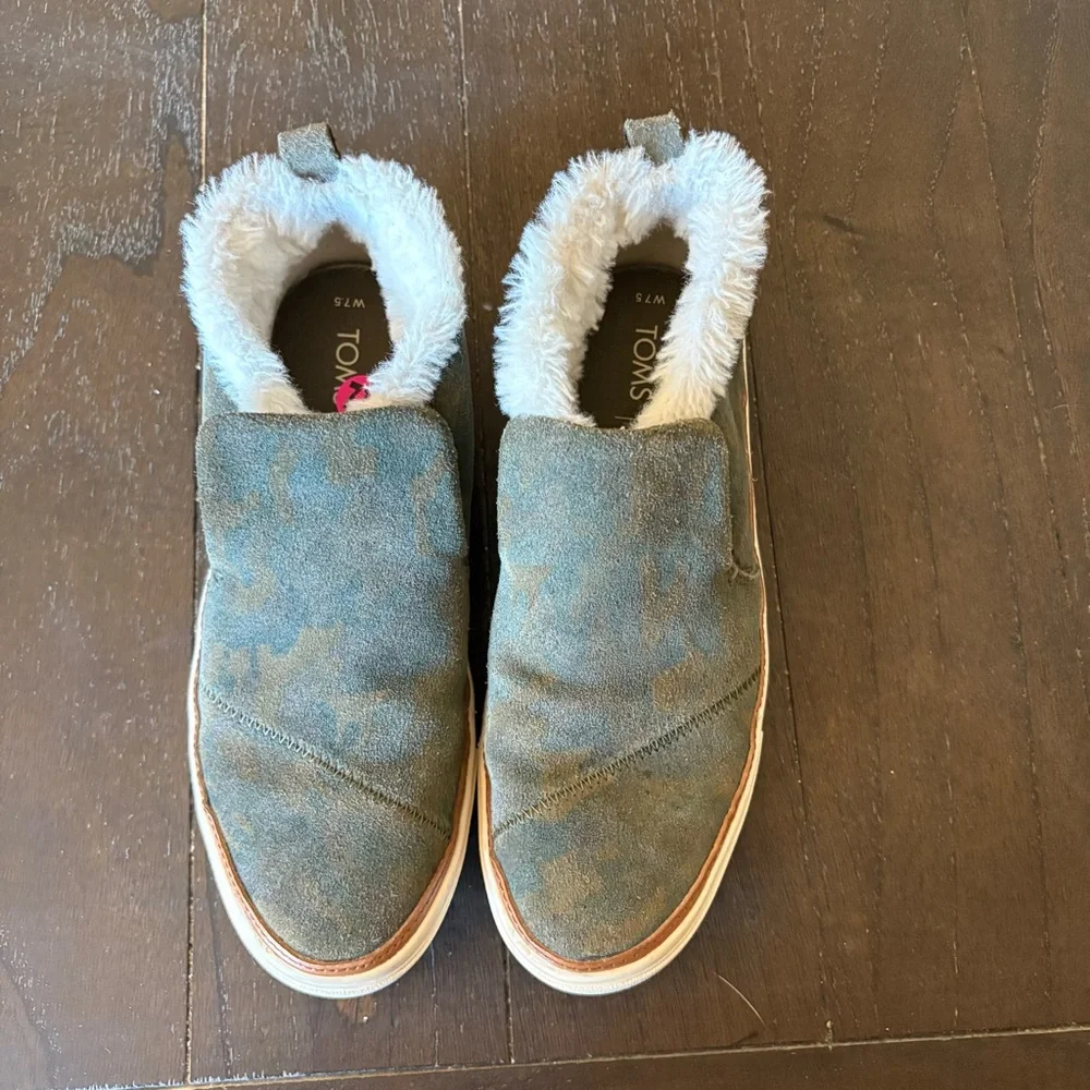 TOMS Womens Paxton Winterized Suede Mid Cut Slip On Sneakers Shoes‎ Green 7.5